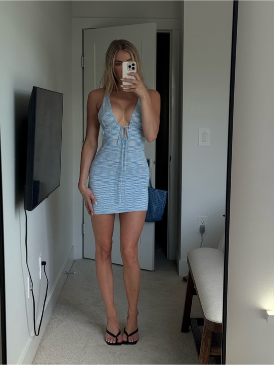Beginning Boutique Dresses & Skirts - Beginning Boutique Light Blue Halter Tie-Front Mini Dress